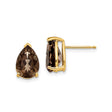 14k Yellow Gold Pear Shaped Stud Earrings with Faceted Smoky Quartz for Women, Modern Lightweight Gold Jewelry, Real Gemstone Quartz Studs, Elegant Neutral Earrings for Daily or Evening Wear