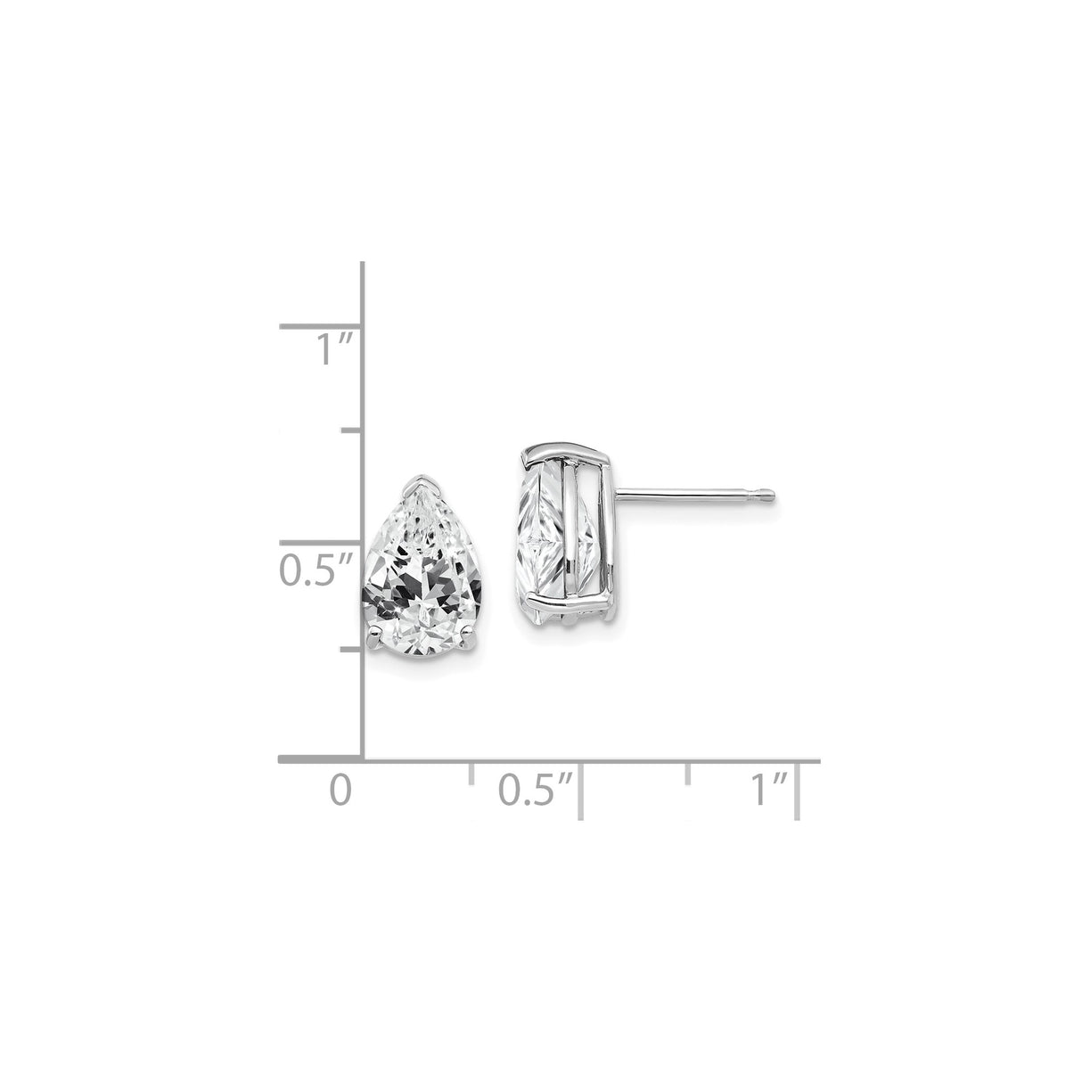 14k White Gold Pear Shaped Stud Earrings with Cubic Zirconia Prong Setting