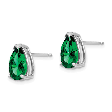 14k White Gold Stud Earrings with Pear Shaped Helenite, Minimalist Modern Design for Women