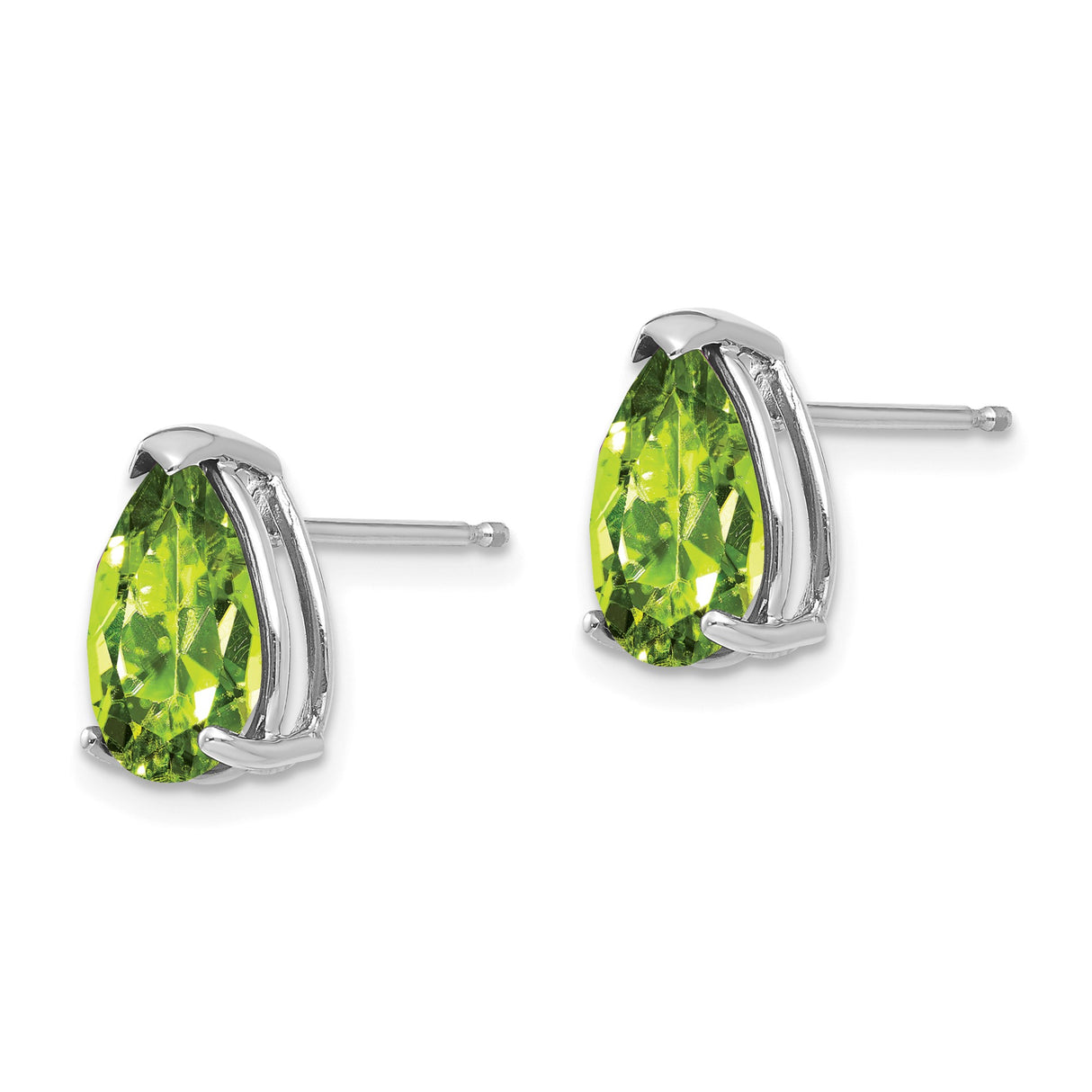 14k White Gold Pear Shaped Peridot Stud Earrings in Three Prong Setting