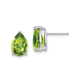 14k White Gold Pear Shaped Peridot Stud Earrings in Three Prong Setting