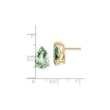 14k Yellow Gold Stud Earrings with Pear Shaped Green Quartz, Classic Minimalist Design
