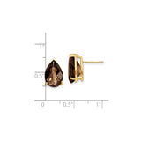 14k Yellow Gold Pear Shaped Stud Earrings with Smoky Quartz, Minimalist Style