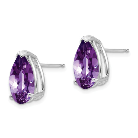 14k White Gold Amethyst Stud Earrings, Pear-Shaped Prong-Set February Birthstone Jewelry