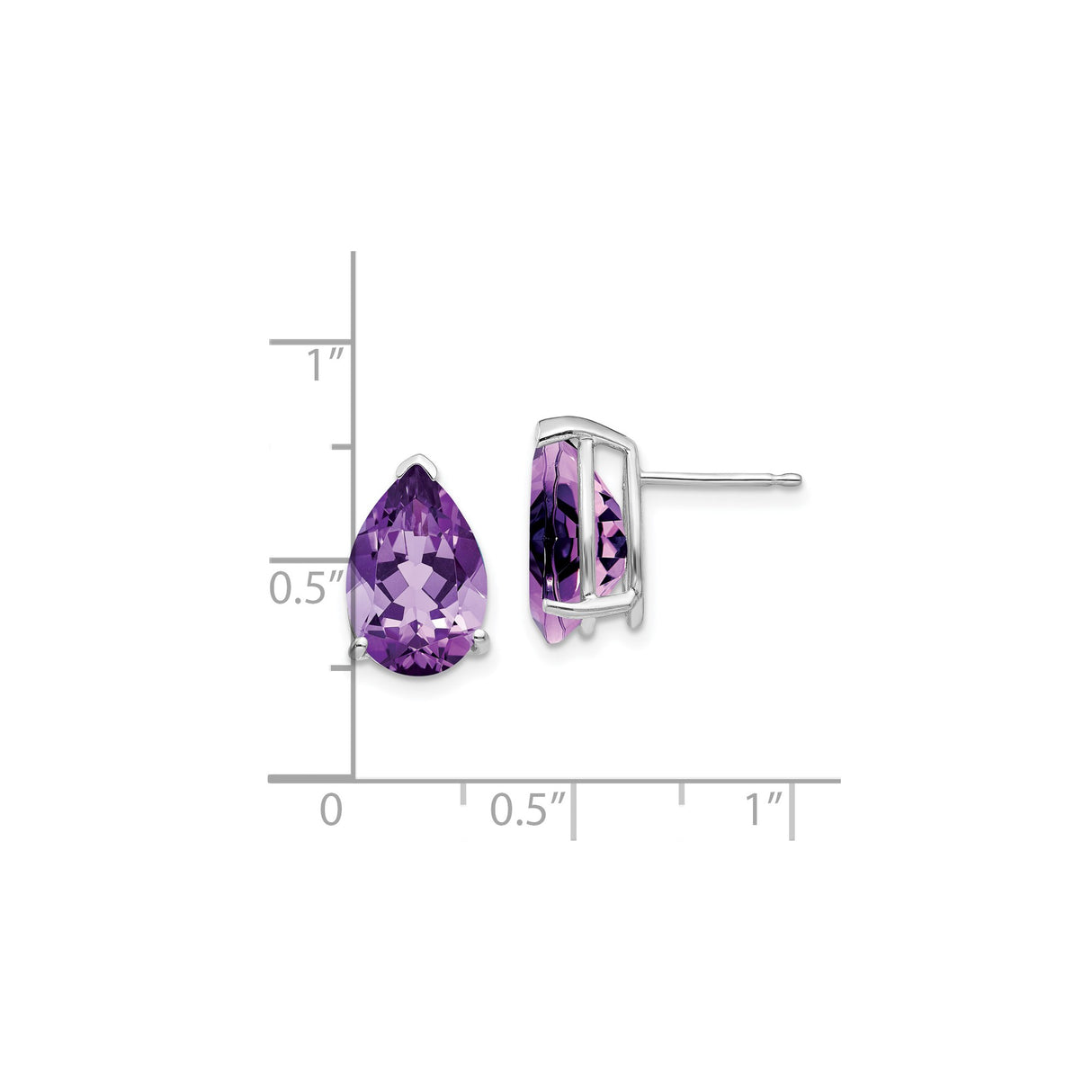 14k White Gold Amethyst Stud Earrings, Pear-Shaped Prong-Set February Birthstone Jewelry