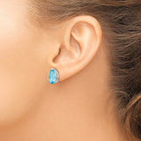 14k White Gold Stud Earrings with Pear Shaped Swiss Blue Topaz in Three Prong Setting