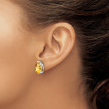 14k White Gold Citrine Stud Earrings, Pear Cut Three Prong Setting, November Birthstone Jewelry