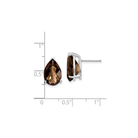 14k White Gold Pear Shaped Stud Earrings with Smoky Quartz, Classic Womens Jewelry
