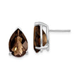 14k White Gold Pear Shaped Stud Earrings with Smoky Quartz, Classic Womens Jewelry