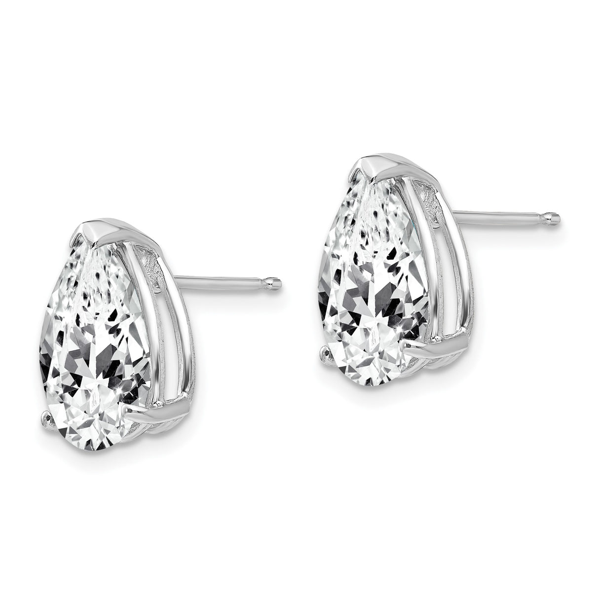 14k White Gold Pear Shaped Stud Earrings with Cubic Zirconia, Classic Minimalist Style