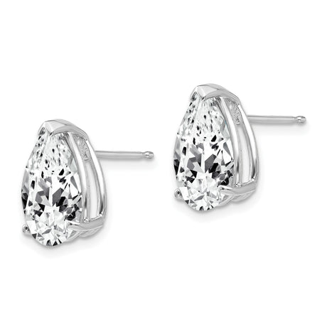 14k White Gold Pear Shaped Stud Earrings with Cubic Zirconia, Classic Minimalist Style