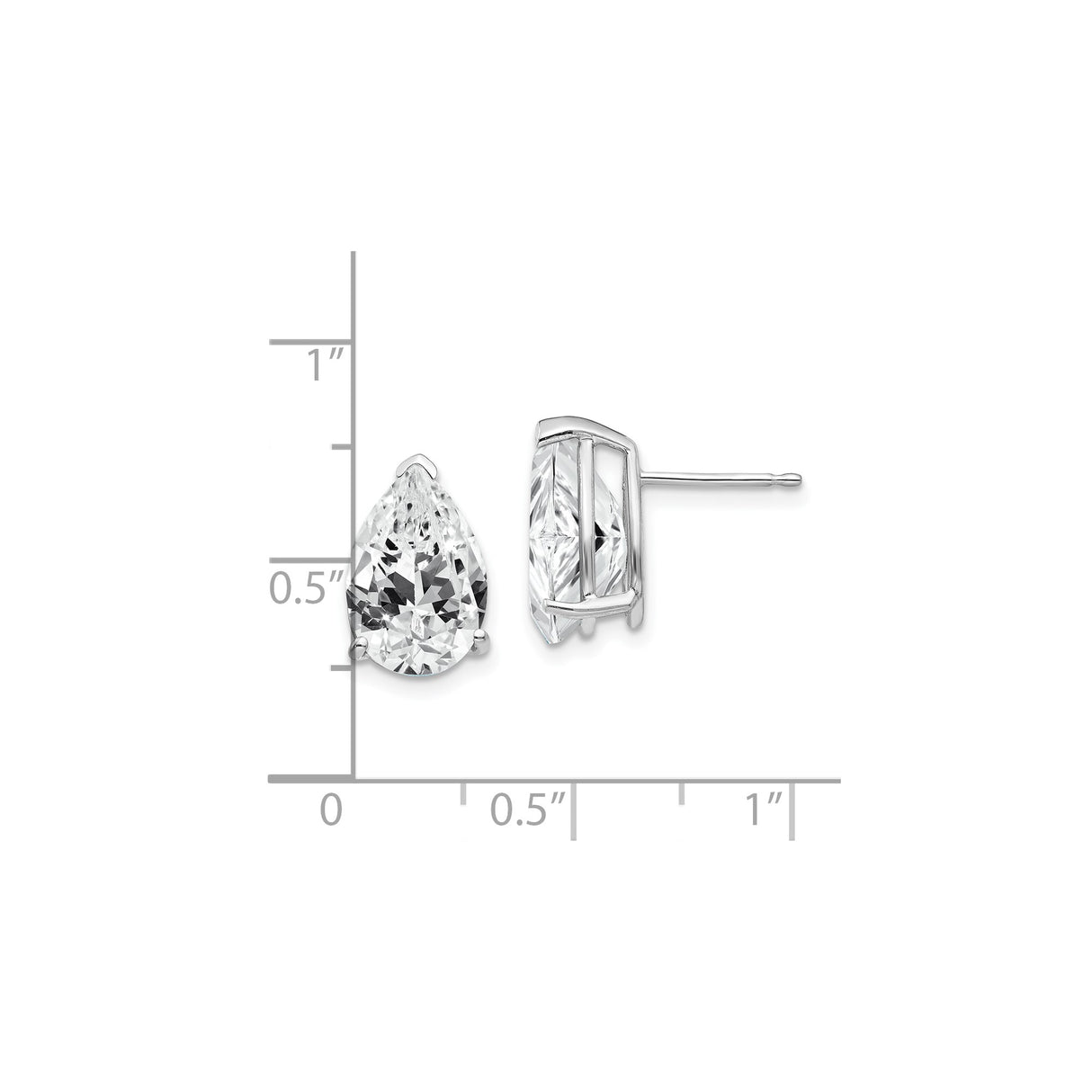 14k White Gold Pear Shaped Stud Earrings with Cubic Zirconia, Classic Minimalist Style