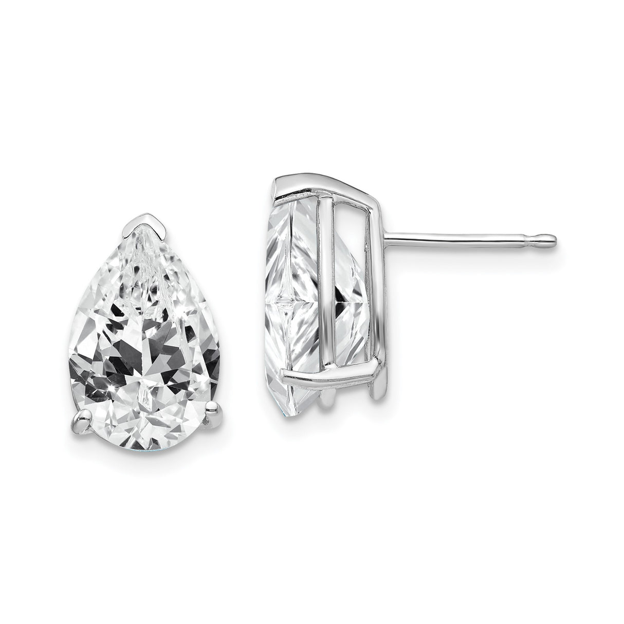 14k White Gold Pear Shaped Stud Earrings with Cubic Zirconia, Classic Minimalist Style