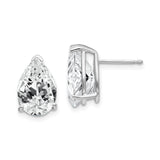 14k White Gold Pear Shaped Stud Earrings with Cubic Zirconia, Classic Minimalist Style