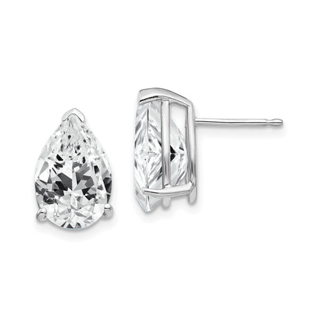 14k White Gold Pear Shaped Stud Earrings with Cubic Zirconia, Classic Minimalist Style