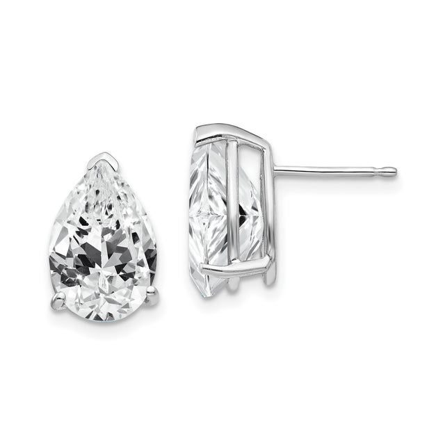 14k White Gold Pear Shaped Stud Earrings with Cubic Zirconia, Classic Minimalist Style