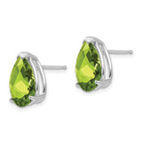 14k White Gold Peridot Stud Earrings, Pear Cut, Three-Prong Setting, August Birthstone