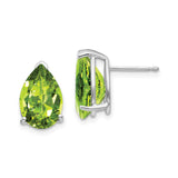 14k White Gold Peridot Stud Earrings, Pear Cut, Three-Prong Setting, August Birthstone