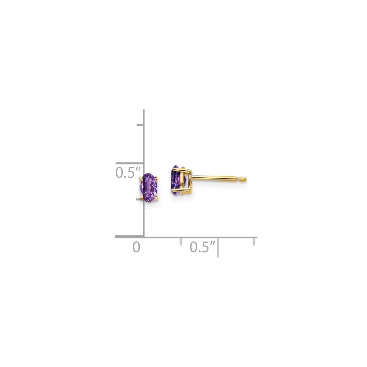14k Yellow Gold Amethyst Stud Earrings with Oval Faceted Purple Gemstones for Women
