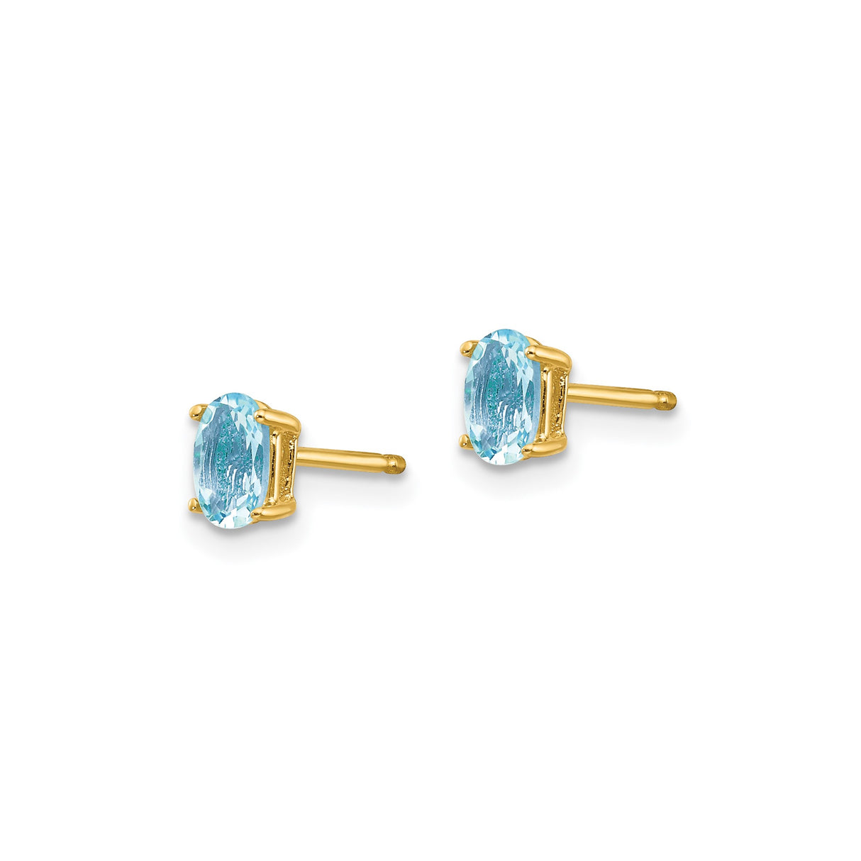 14k Yellow Gold Stud Earrings with Oval Aquamarine in Four Prong Setting