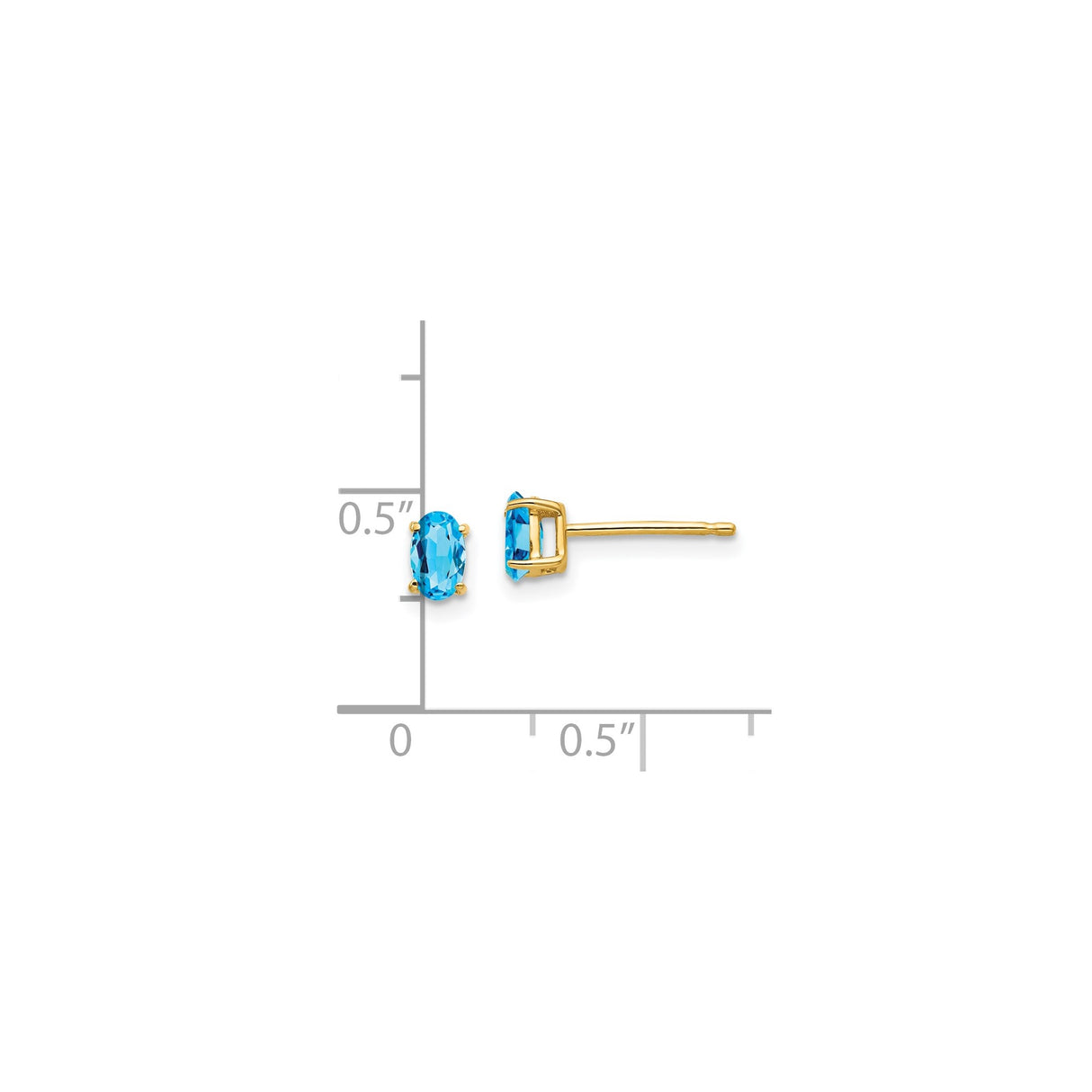14k Yellow Gold Oval Blue Topaz Stud Earrings, Prong Set Lightweight Jewelry for Women