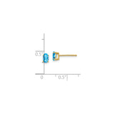14k Yellow Gold Oval Blue Topaz Stud Earrings, Prong Set Lightweight Jewelry for Women
