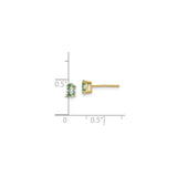 14k Yellow Gold Stud Earrings with Oval Green Quartz, Minimalist Fine Jewelry for Women