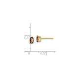 14k Yellow Gold Stud Earrings with Smoky Quartz, Oval Faceted Minimalist Style for Women
