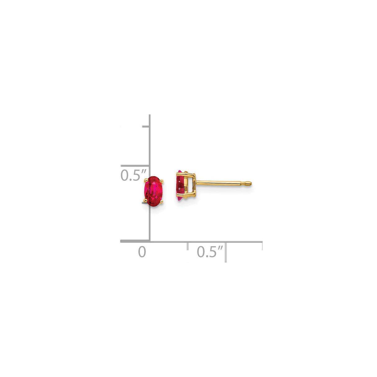 14k Yellow Gold Stud Earrings with Oval Ruby Gemstones, Classic Romantic Style