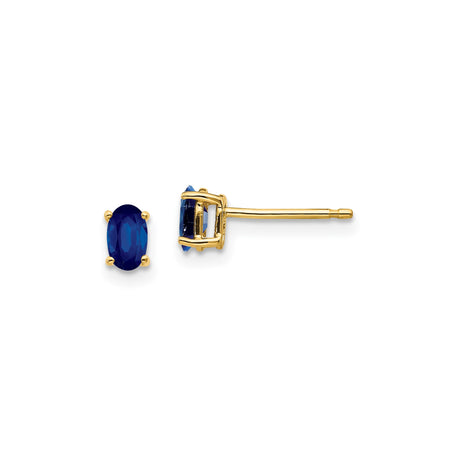 14k Yellow Gold Sapphire Stud Earrings, Oval Gemstone, Four Prong Setting, Minimalist Style