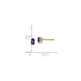 14k Yellow Gold Stud Earrings with Oval Tanzanite, Four Prong Setting, Minimalist Style