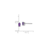 14k White Gold Amethyst Stud Earrings, Oval Faceted Purple Gemstones, Prong Set for Women