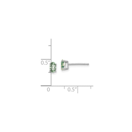 14k White Gold Oval Green Quartz Stud Earrings, Prong Set Minimalist Design