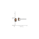 14k White Gold Oval Stud Earrings with Smoky Quartz, Minimalist Classic Design for Women