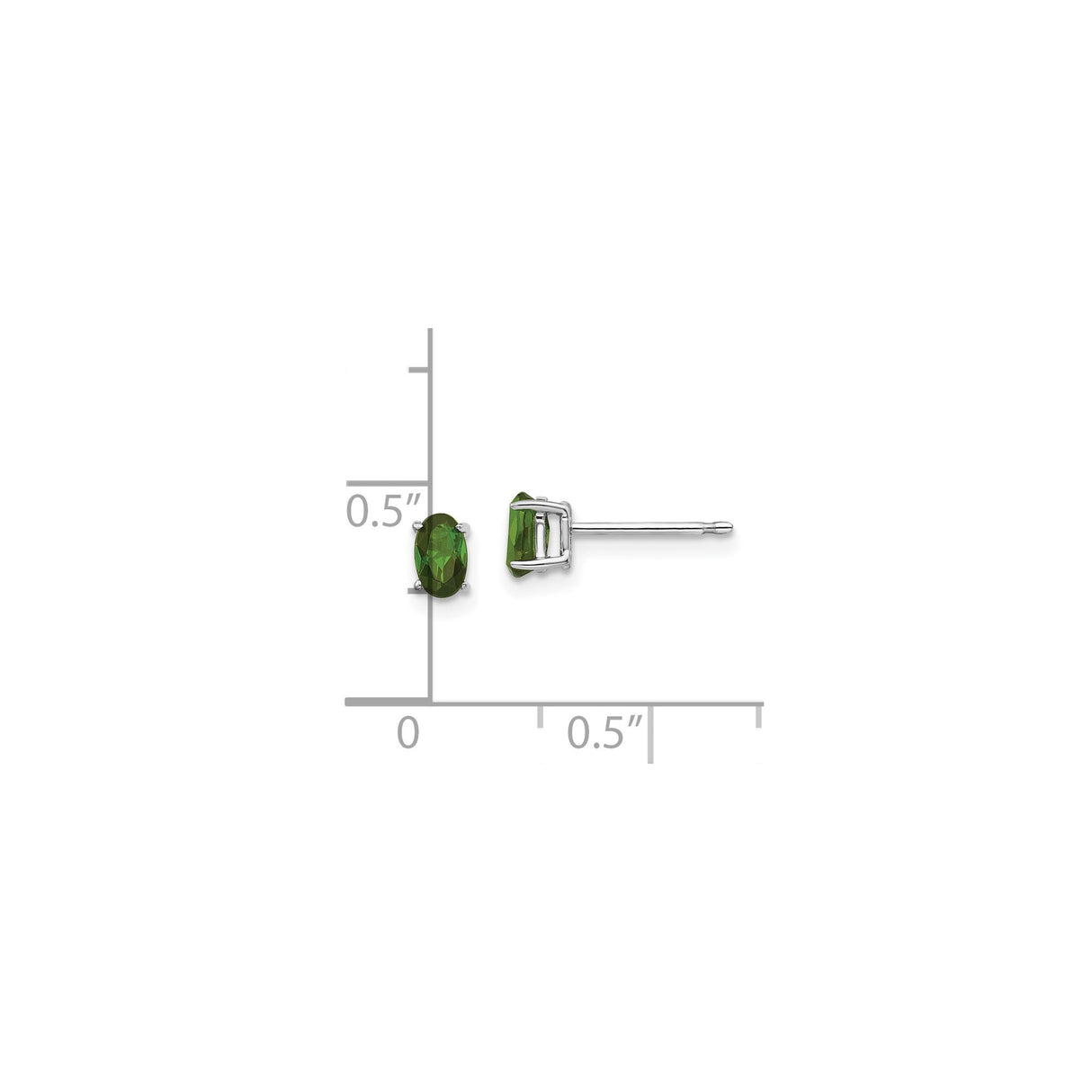 14k White Gold Stud Earrings with Green Tourmaline, Oval Prong Set Minimalist Design