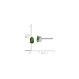 14k White Gold Stud Earrings with Green Tourmaline, Oval Prong Set Minimalist Design