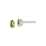 14k White Gold Peridot Stud Earrings, Oval Faceted Gemstones in Four-Prong Setting