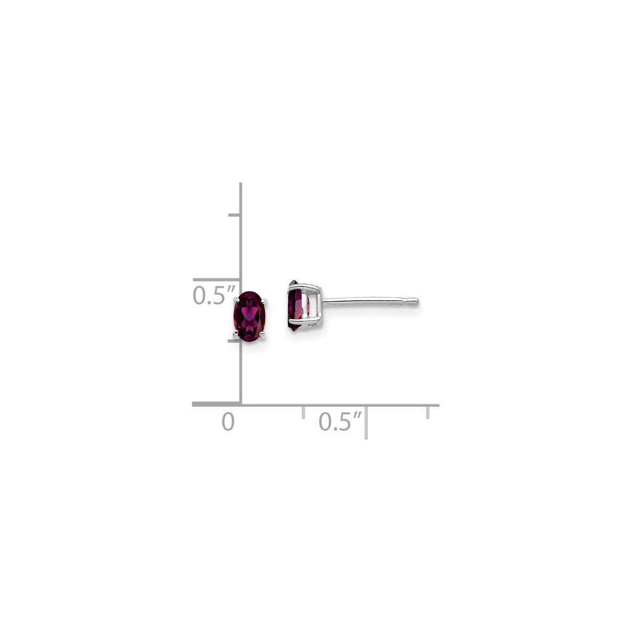 14k White Gold Rhodolite Garnet Stud Earrings, Oval Cut, Four Prong, Classic Style for Women