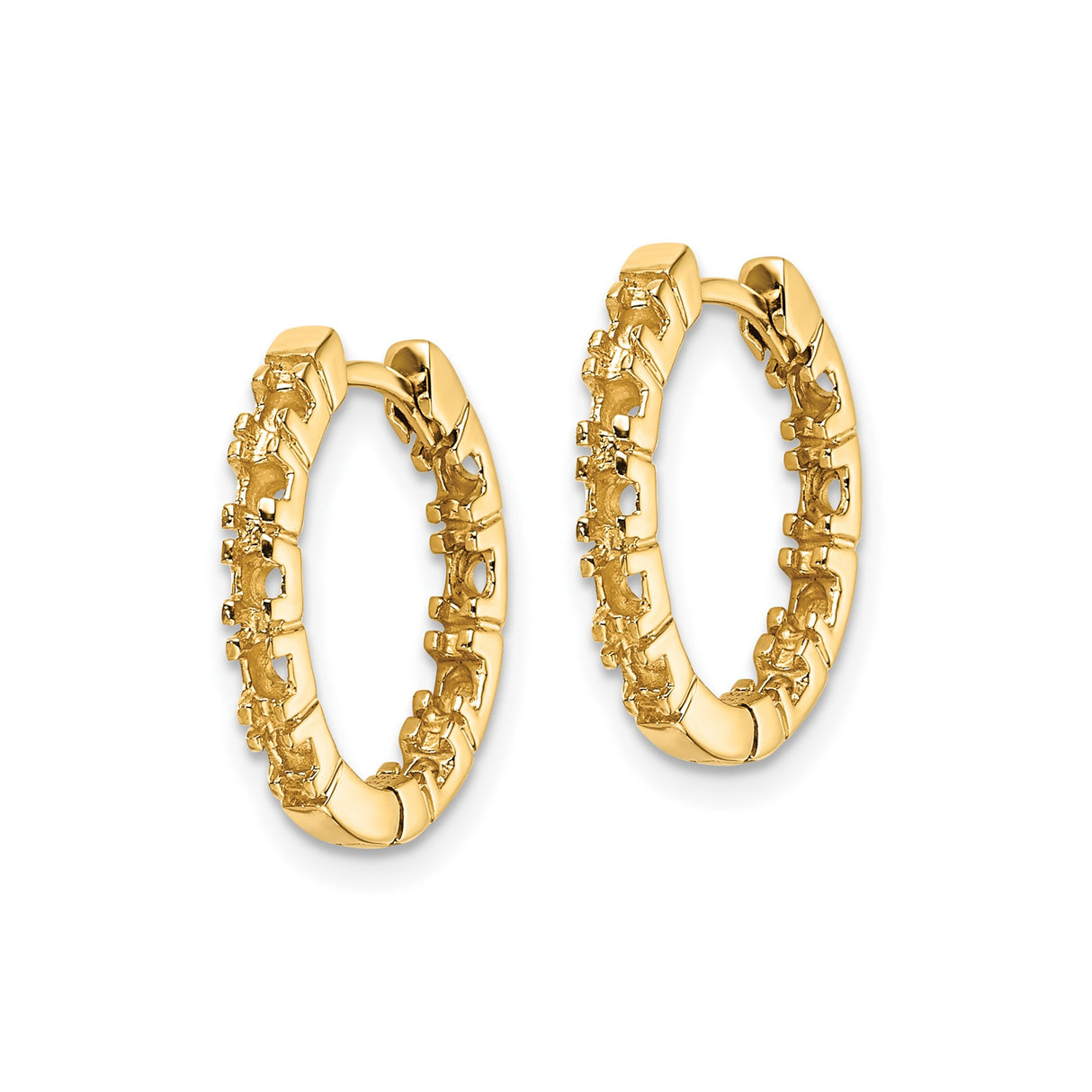 14k Yellow Gold Hoop Earrings with Geometric Textured Design, Modern Lightweight Style
