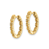 14k Yellow Gold Hoop Earrings with Geometric Textured Design, Modern Lightweight Style