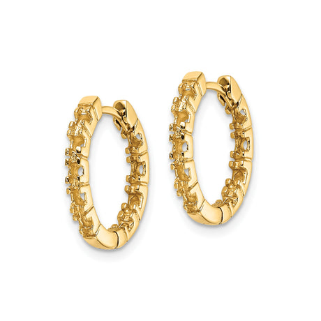 14k Yellow Gold Hoop Earrings with Geometric Textured Design, Modern Lightweight Style