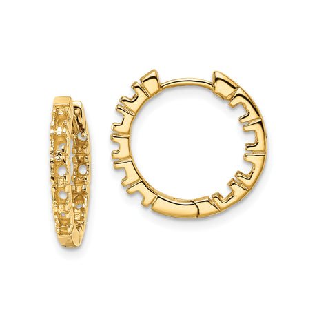14k Yellow Gold Hoop Earrings with Geometric Textured Design, Modern Lightweight Style