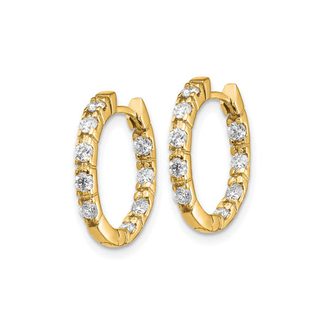 14k Yellow Gold Hoop Earrings with Round-Cut Diamonds, Channel Set Polished Finish