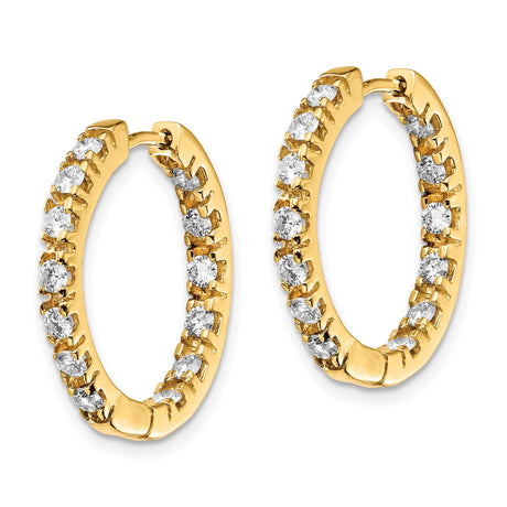 14k Yellow Gold Diamond Hoop Earrings, Shared Prong Round Cut Lightweight Design for Women