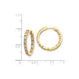 14k Yellow Gold Diamond Hoop Earrings, Shared Prong Round Cut Lightweight Design for Women