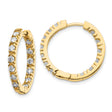 14k Yellow Gold Diamond Hoop Earrings, Shared Prong Round Cut Lightweight Design for Women