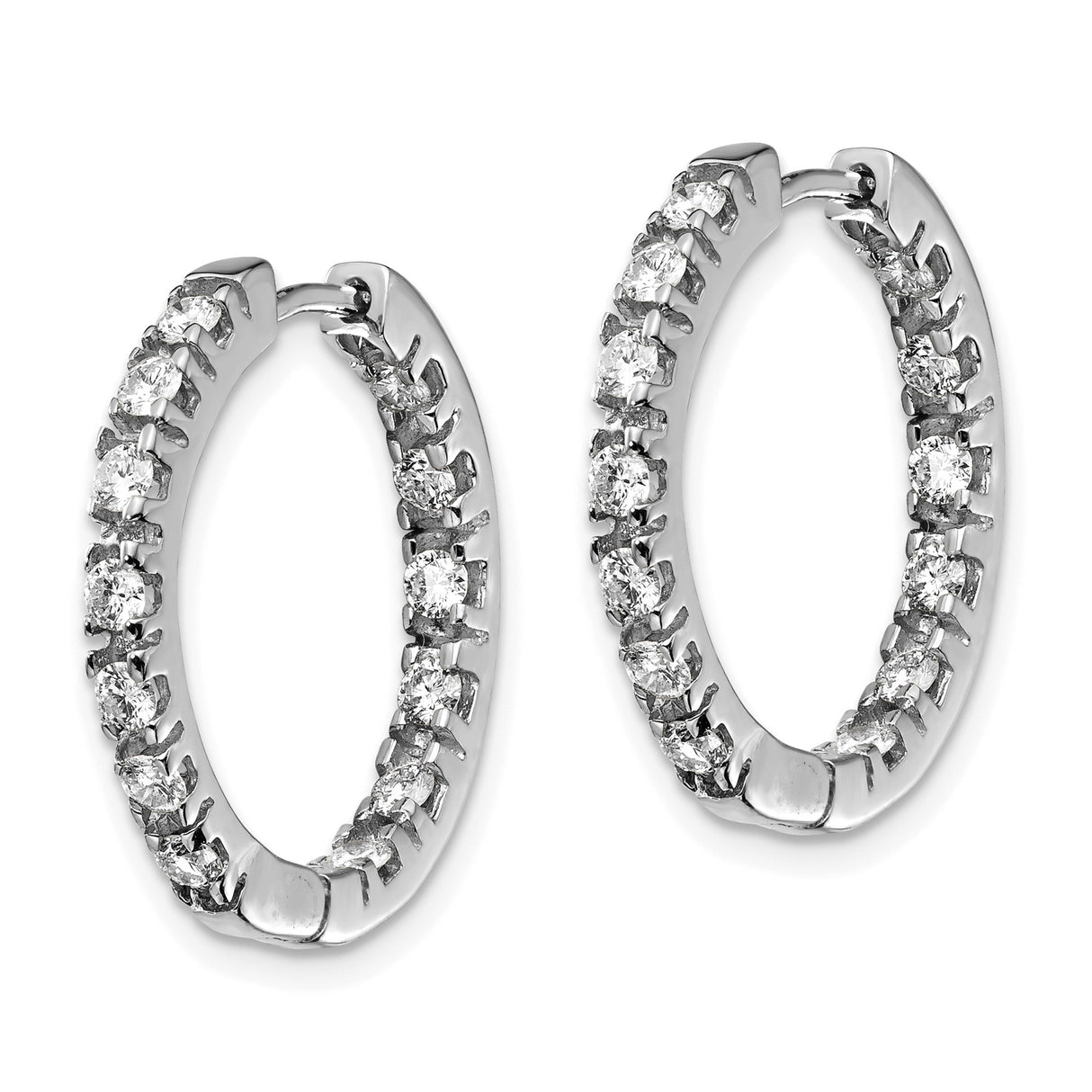14k White Gold Diamond Hoop Earrings, Round Cut Inside-Out Prong Set Design