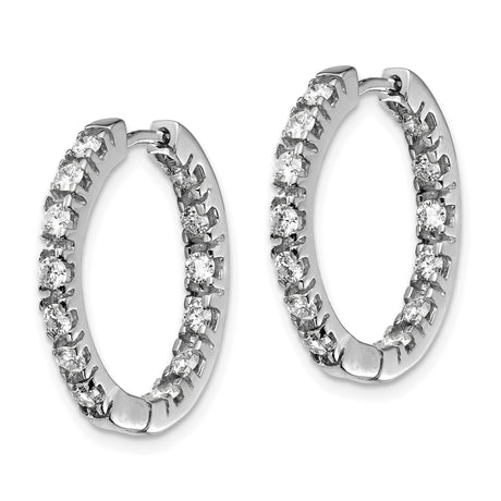 14k White Gold Diamond Hoop Earrings, Round Cut Inside-Out Prong Set Design
