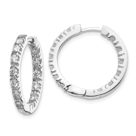 14k White Gold Diamond Hoop Earrings, Round Cut Inside-Out Prong Set Design