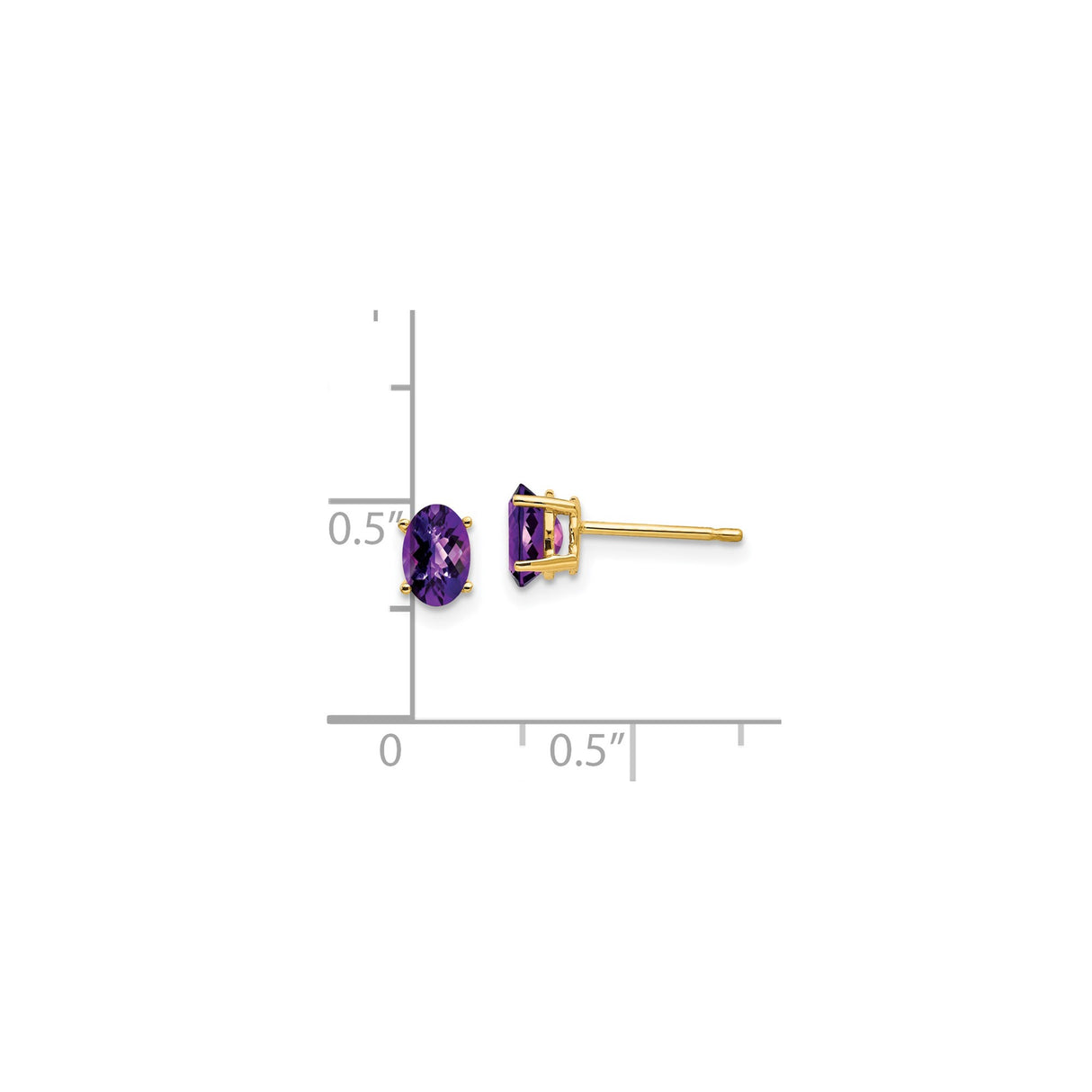 14k Yellow Gold Amethyst Stud Earrings with Faceted Oval Gemstones in Four Prong Setting